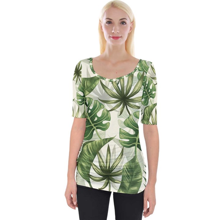 Green leaves Wide Neckline Tee