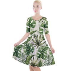 Green Leaves Quarter Sleeve A-line Dress by goljakoff