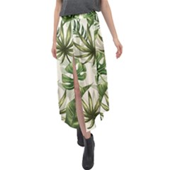Green Leaves Velour Split Maxi Skirt by goljakoff