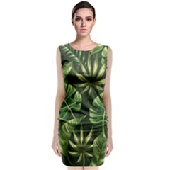 Green Leaves Sleeveless Velvet Midi Dress by goljakoff