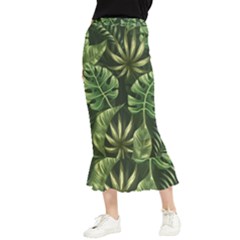 Green Leaves Maxi Fishtail Chiffon Skirt by goljakoff