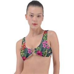 Tropical Flowers Ring Detail Bikini Top by goljakoff