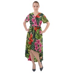 Tropical Flowers Front Wrap High Low Dress by goljakoff