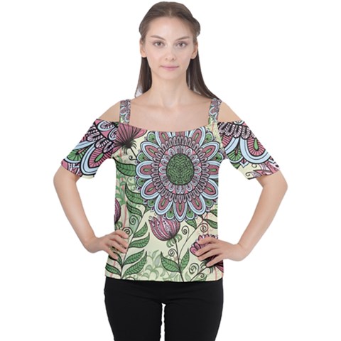 Flower Mandala Cutout Shoulder Tee by goljakoff