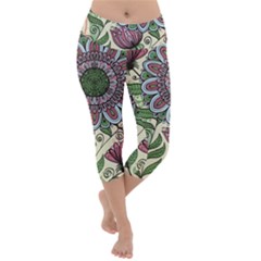 Flower Mandala Lightweight Velour Capri Yoga Leggings by goljakoff
