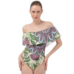 Flower Mandala Off Shoulder Velour Bodysuit 