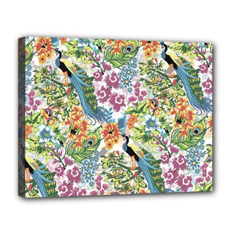 Peacock Pattern Canvas 14  X 11  (stretched) by goljakoff