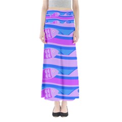 Fish Texture Blue Violet Module Full Length Maxi Skirt
