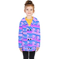 Fish Texture Blue Violet Module Kids  Double Breasted Button Coat by HermanTelo