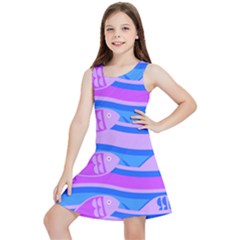 Fish Texture Blue Violet Module Kids  Lightweight Sleeveless Dress by HermanTelo