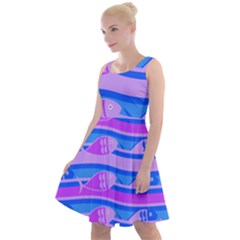 Fish Texture Blue Violet Module Knee Length Skater Dress