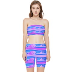 Fish Texture Blue Violet Module Stretch Shorts And Tube Top Set
