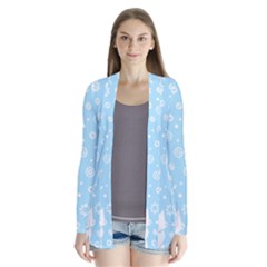 Flower Illustrations Drape Collar Cardigan