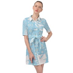 Flower Illustrations Belted Shirt Dress