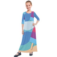 Ice Summer Beach Sea Dessert Kids  Quarter Sleeve Maxi Dress by HermanTelo