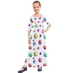 Egg Easter Texture Colorful Kids  Quarter Sleeve Maxi Dress