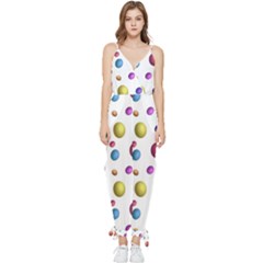 Egg Easter Texture Colorful Sleeveless Tie Ankle Jumpsuit