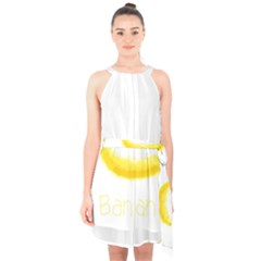 Banana Fruit Watercolor Painted Halter Collar Waist Tie Chiffon Dress by Mariart