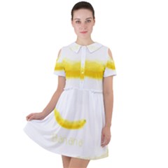 Banana Fruit Watercolor Painted Short Sleeve Shoulder Cut Out Dress 