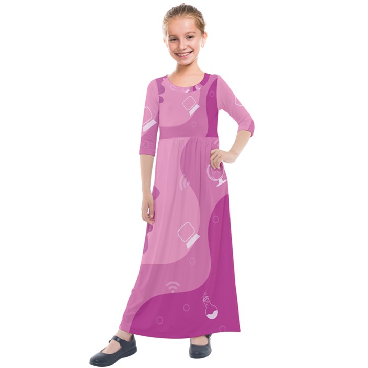 Online Woman Beauty Purple Kids  Quarter Sleeve Maxi Dress