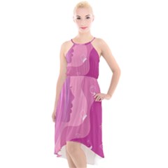 Online Woman Beauty Purple High-low Halter Chiffon Dress 