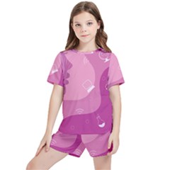 Online Woman Beauty Purple Kids  Tee And Sports Shorts Set