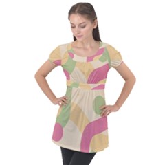 Line Pattern Dot Puff Sleeve Tunic Top by Alisyart