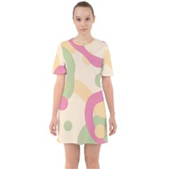 Line Pattern Dot Sixties Short Sleeve Mini Dress