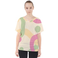 Line Pattern Dot V-neck Dolman Drape Top by Alisyart