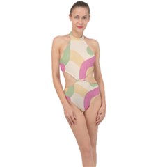 Line Pattern Dot Halter Side Cut Swimsuit by Alisyart