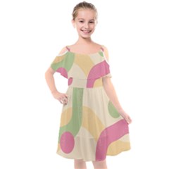 Line Pattern Dot Kids  Cut Out Shoulders Chiffon Dress