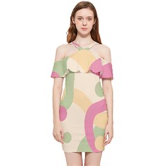 Line Pattern Dot Shoulder Frill Bodycon Summer Dress