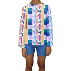 Illustrations Of Fish Texture Modulate Sea Pattern Kids  Long Sleeve Swimwear