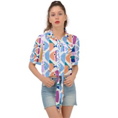 Illustrations Of Fish Texture Modulate Sea Pattern Tie Front Shirt 