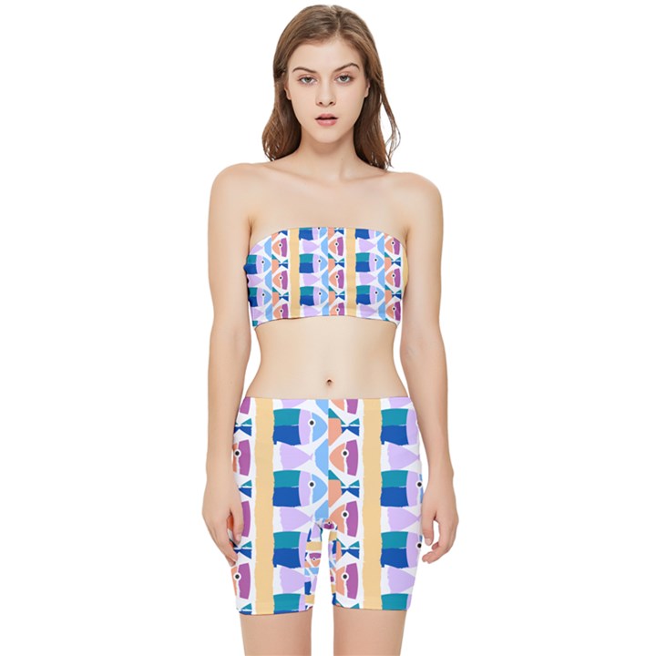 Illustrations Of Fish Texture Modulate Sea Pattern Stretch Shorts and Tube Top Set