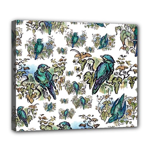 Blue Birds Of Happiness - White - By Larenard Deluxe Canvas 24  X 20  (stretched) by LaRenard