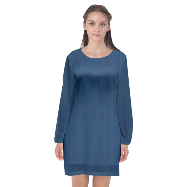 Aegean Blue - Long Sleeve Chiffon Shift Dress 