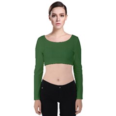 Basil Green - Velvet Long Sleeve Crop Top by FashionLane