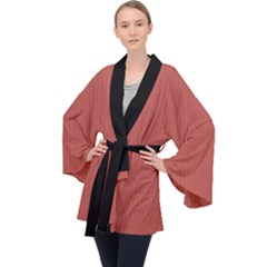 Blush Red - Long Sleeve Velvet Kimono  by FashionLane