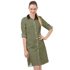 Calliste Green - Long Sleeve Mini Shirt Dress by FashionLane