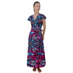 Fractal Flower Flutter Sleeve Maxi Dress