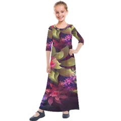 Fractal Flower Kids  Quarter Sleeve Maxi Dress by Sparkle