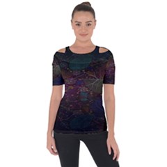 Fractal Leafs Shoulder Cut Out Short Sleeve Top by Sparkle