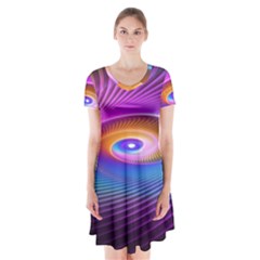 Fractal Illusion Short Sleeve V-neck Flare Dress