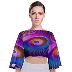 Fractal Illusion Tie Back Butterfly Sleeve Chiffon Top