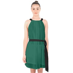 Christmas Green - Halter Collar Waist Tie Chiffon Dress by FashionLane