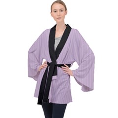 Wisteria Purple - Long Sleeve Velvet Kimono  by FashionLane