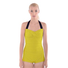 Citrine Yellow - Boyleg Halter Swimsuit 