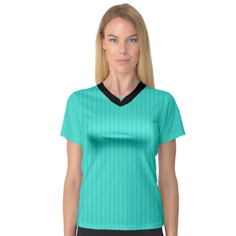 Turquoise - V-neck Sport Mesh Tee by FashionLane