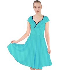 Turquoise - Cap Sleeve Front Wrap Midi Dress by FashionLane